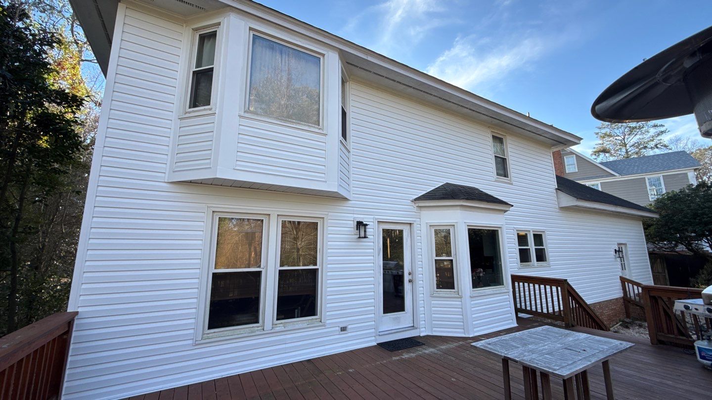 New white siding installation with deck view in the Midlands, SC